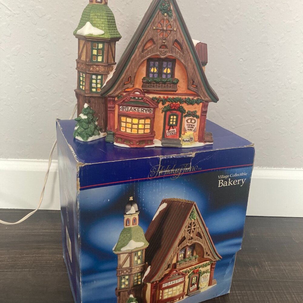 Holiday Time Village Collectible Bakery Christmas Village Includes Light